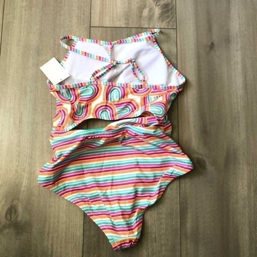 Hobie Rainbows Striped Pink One Piece Swimsuit 10 - Picture 4 of 8